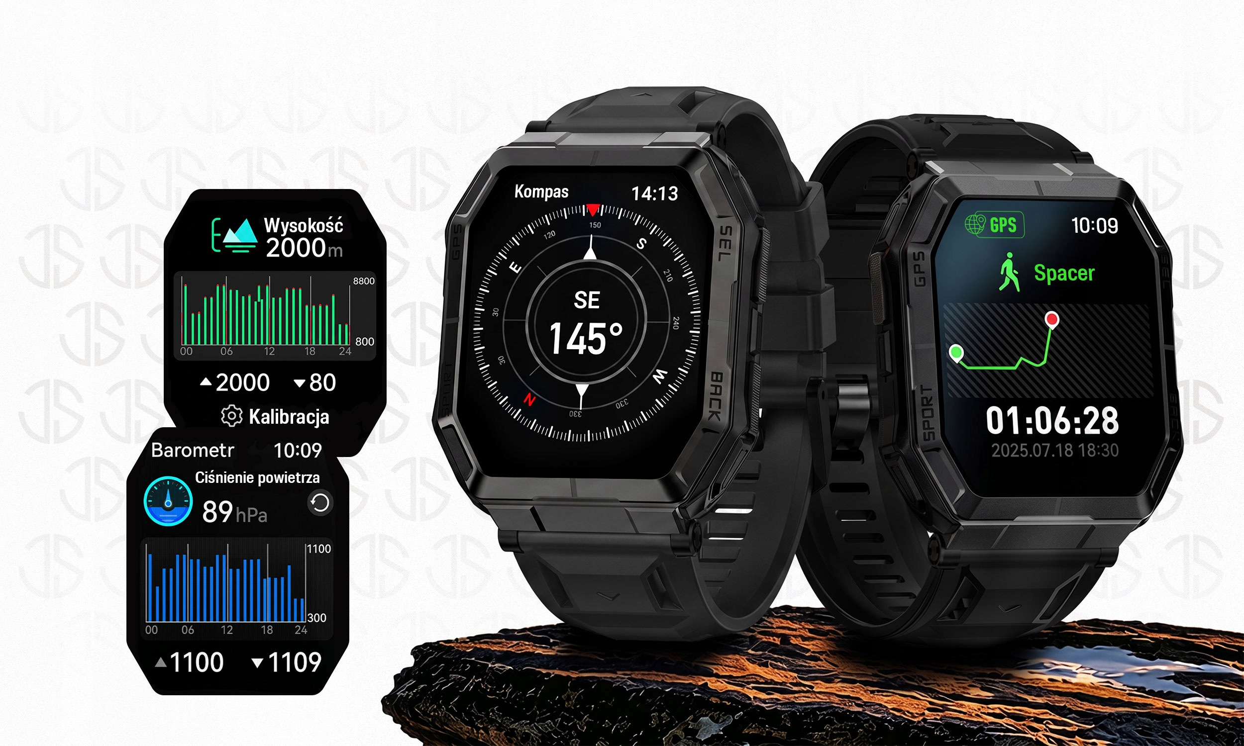 Smartwatch JG SMART MĘSKI WODOODPORNY ROZMOWY MENU PL GPS CIŚNIENIE 1000mAh Czarny