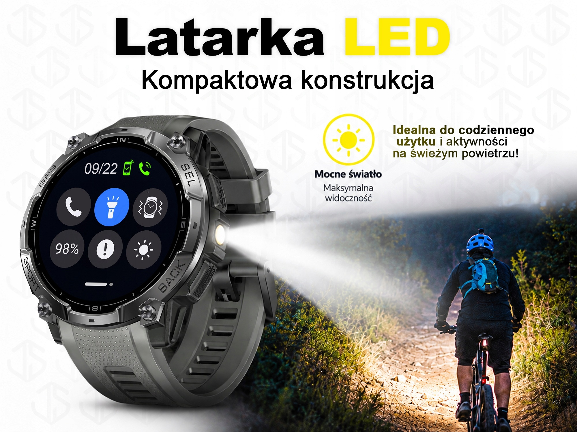 Smartwatch JG SMART Męski Wodoodporny 3ATM AMOLED GPS Latarka Kompas Menu PL Czarny