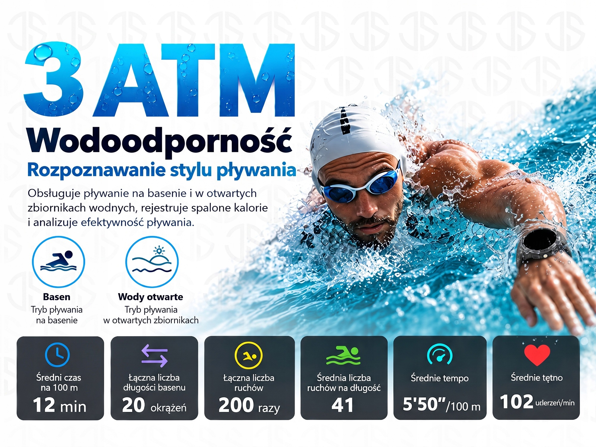 Smartwatch JG SMART Męski Wodoodporny 3ATM AMOLED GPS Latarka Kompas Menu PL Czarny