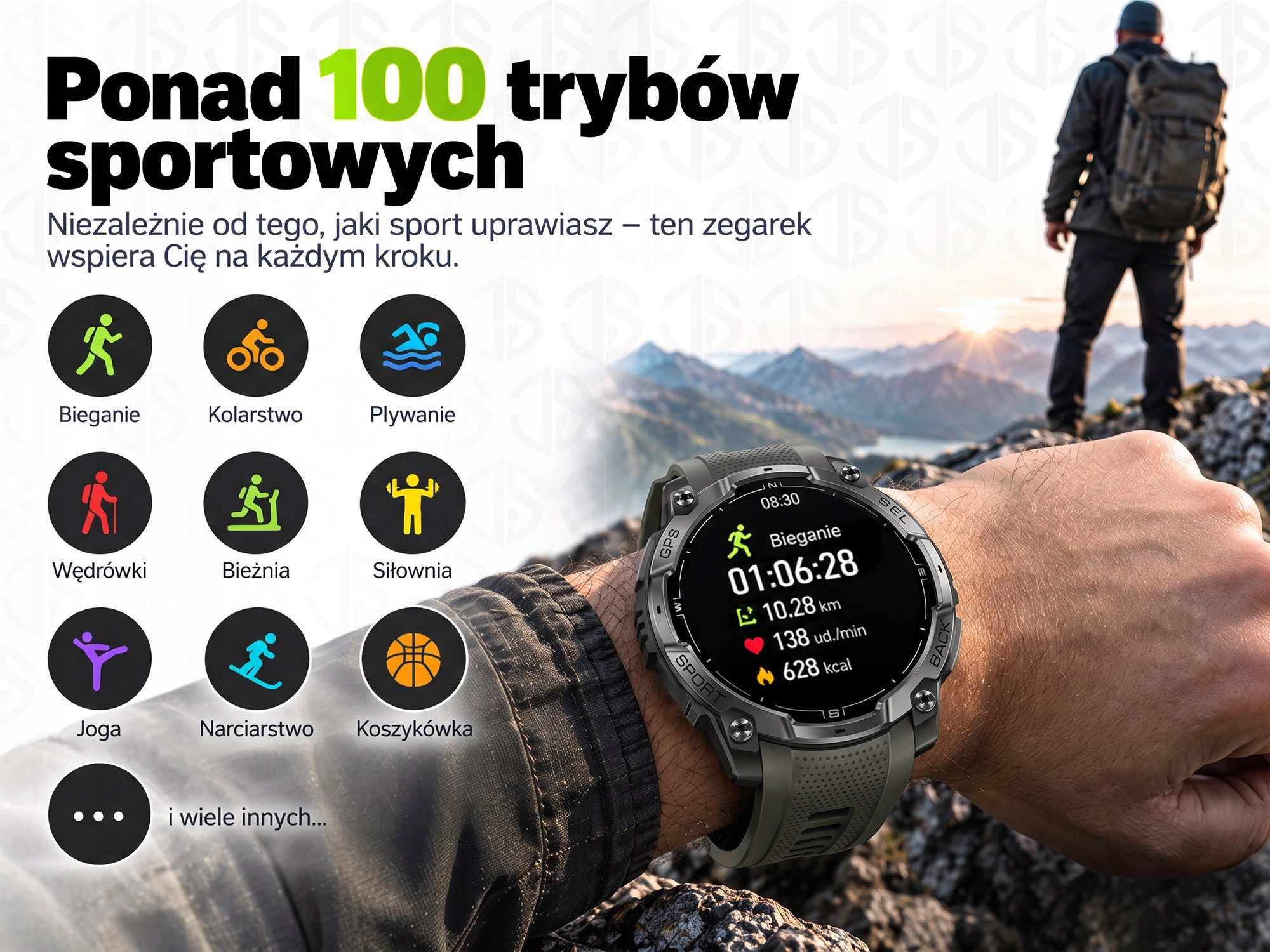 Smartwatch JG SMART Męski Wodoodporny 3ATM AMOLED GPS Latarka Kompas Menu PL Czarny
