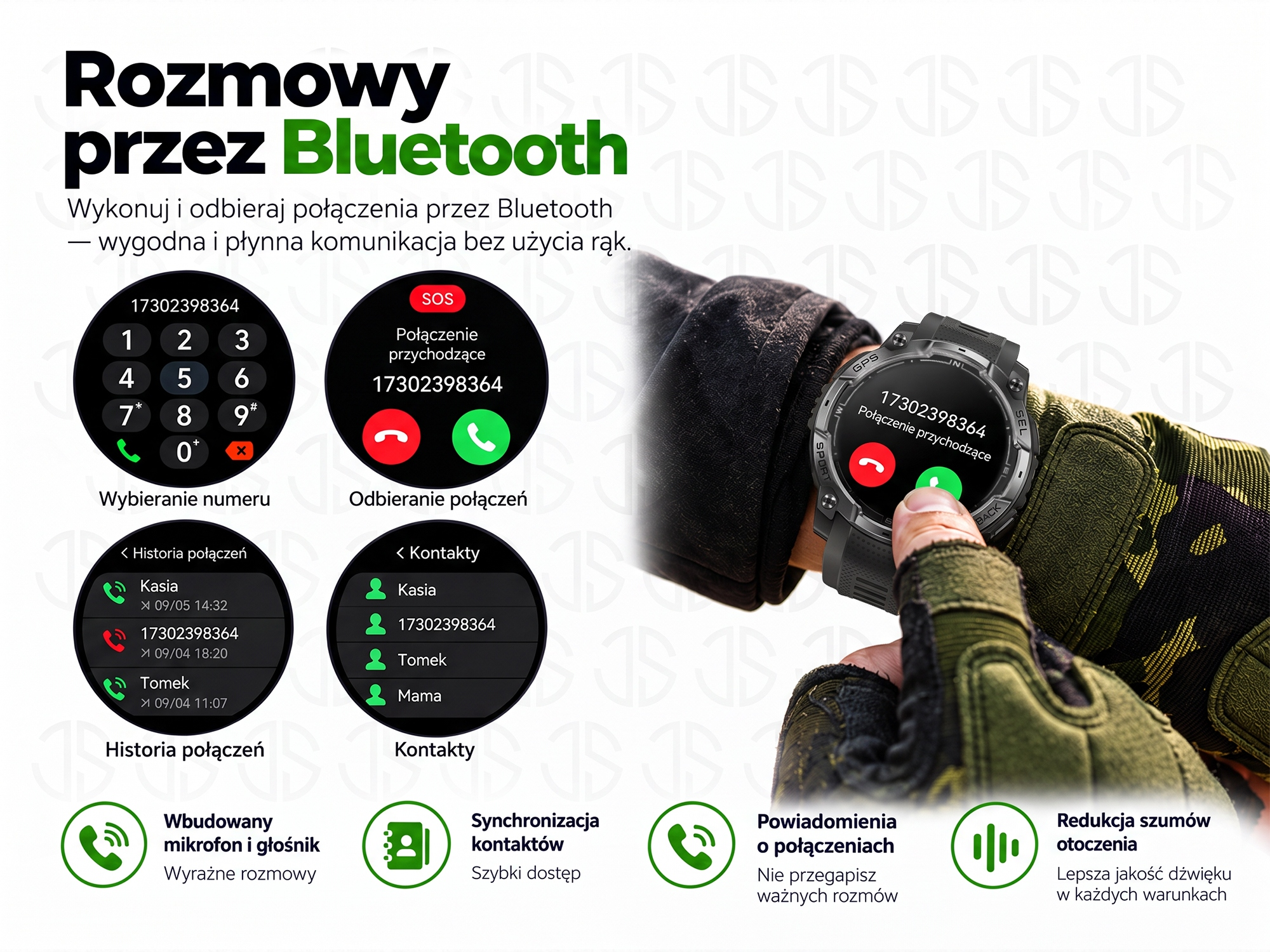 Smartwatch JG SMART Męski Wodoodporny 3ATM AMOLED GPS Latarka Kompas Menu PL Czarny