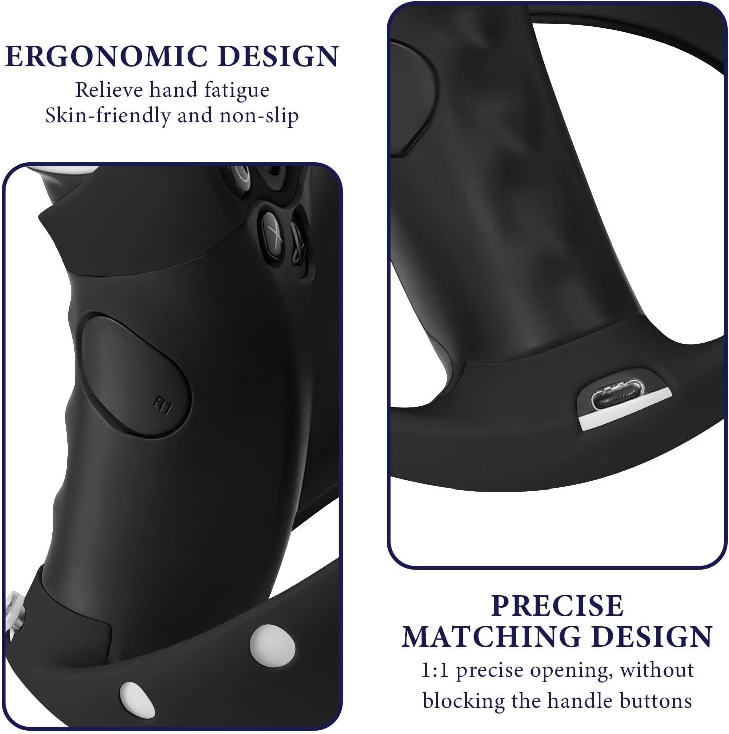 Ergonomisches schwarzes Silikoncover für VR-Controller mit präzisen Öffnungen.