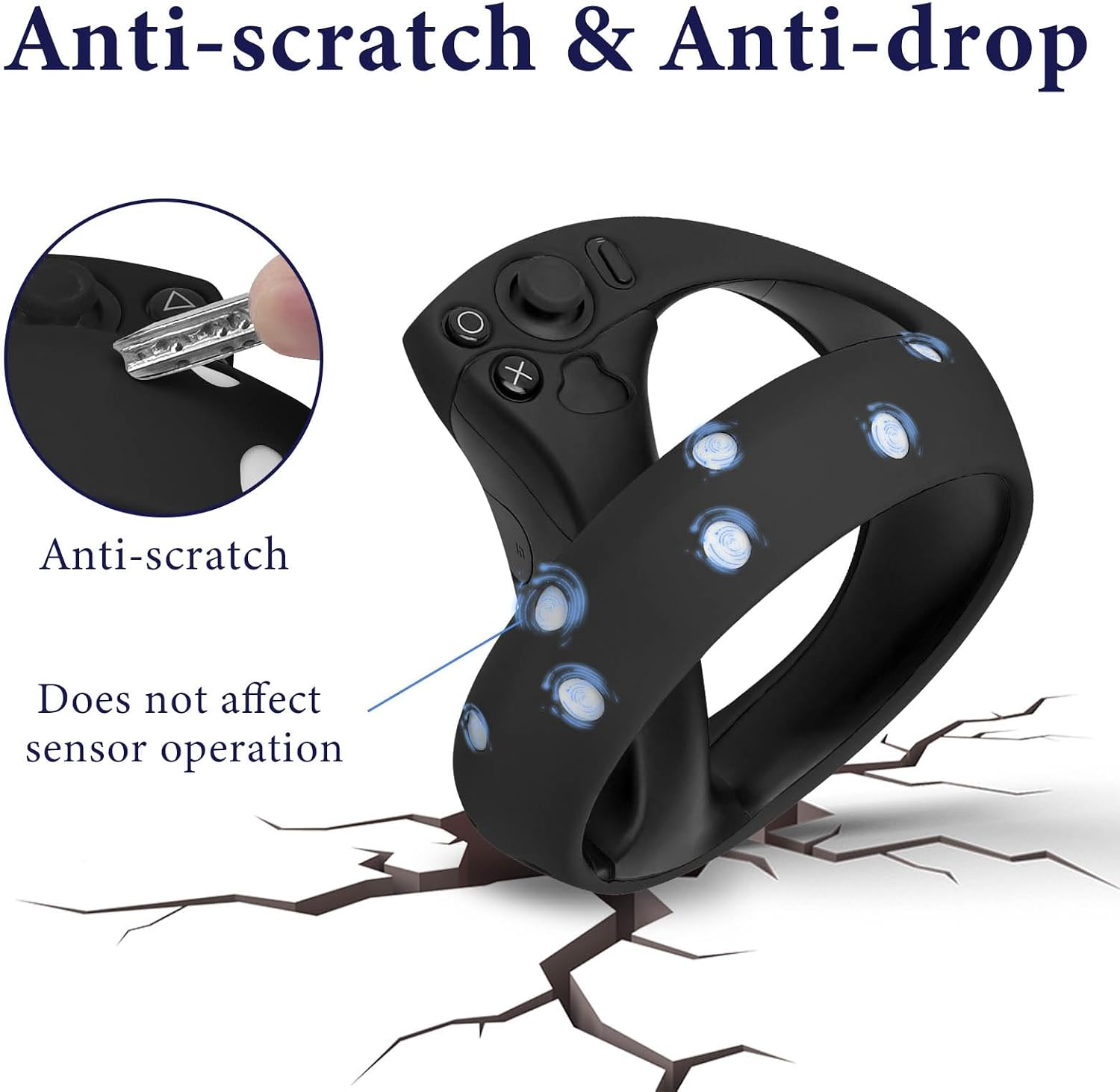 Schwarze VR-Controller-Silikonhülle, kratzfest und sturzsicher, beeinträchtigt die Sensoren nicht.