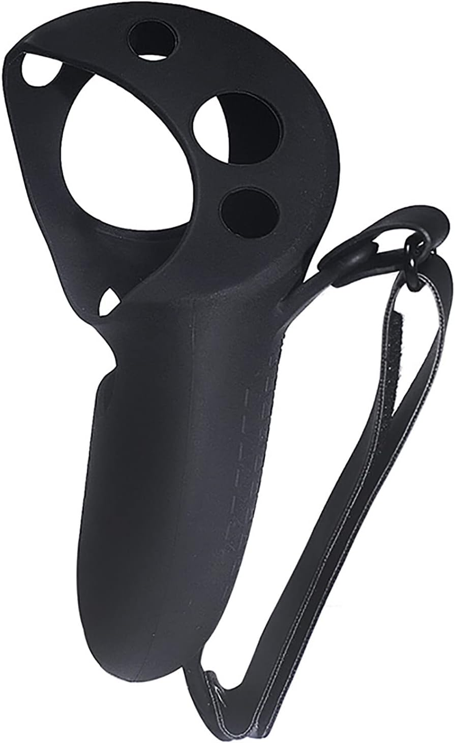 Schwarze Silikonschutzhülle für einen VR-Controller mit verstellbarem Riemen auf weißem Hintergrund.