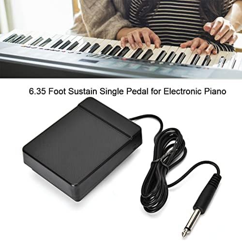Ein schwarzes Sustain-Pedal mit Kabel und Klinkenstecker für ein Keyboard.