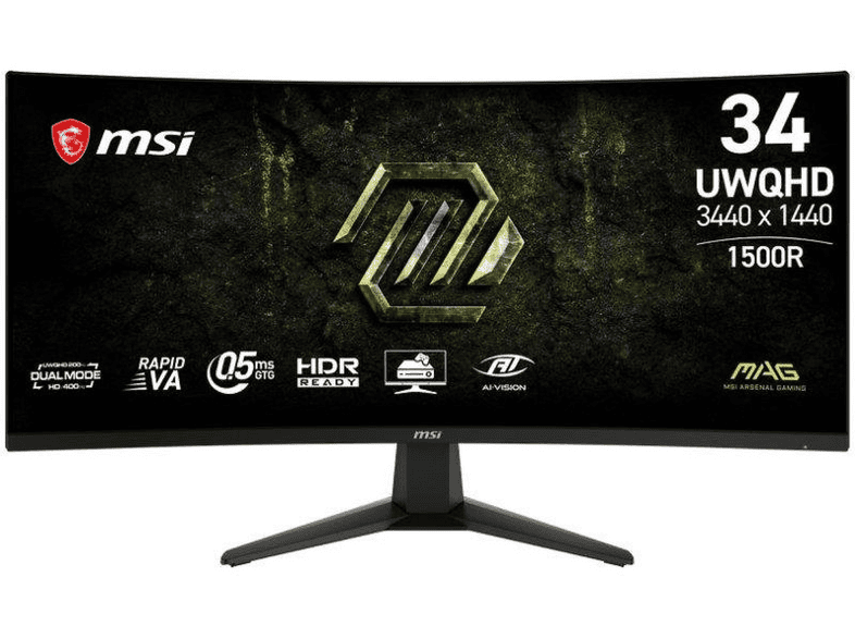 MSI Mag 346CQDF E20 200Hz 1500R Curved VA HDR FreeSync Premium 34 inç UWQHD 0,5 ms Gaming Monitör Siyah
