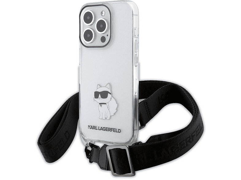 KARL LAGERFELD Apple iPhone 15 Pro Uyumlu Karl Lagerfeld Lisanslı Boyun Askılı Choupette İkonik Crossbody Telefon Kılıfı Şeffaf