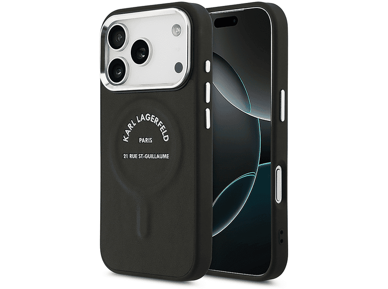 KARL LAGERFELD iPhone 17 Pro Max Uyumlu Orijinal Lisanslı M-Safe Şarj Özellikli Metal Kamera Telefon Kılıfı Siyah