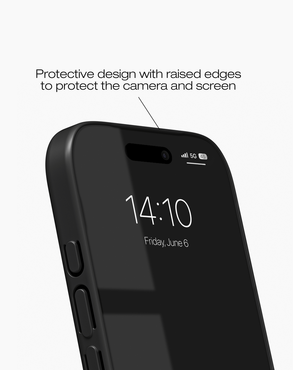 Nahaufnahme eines Smartphones mit Schutzdesign und erhöhten Rändern.