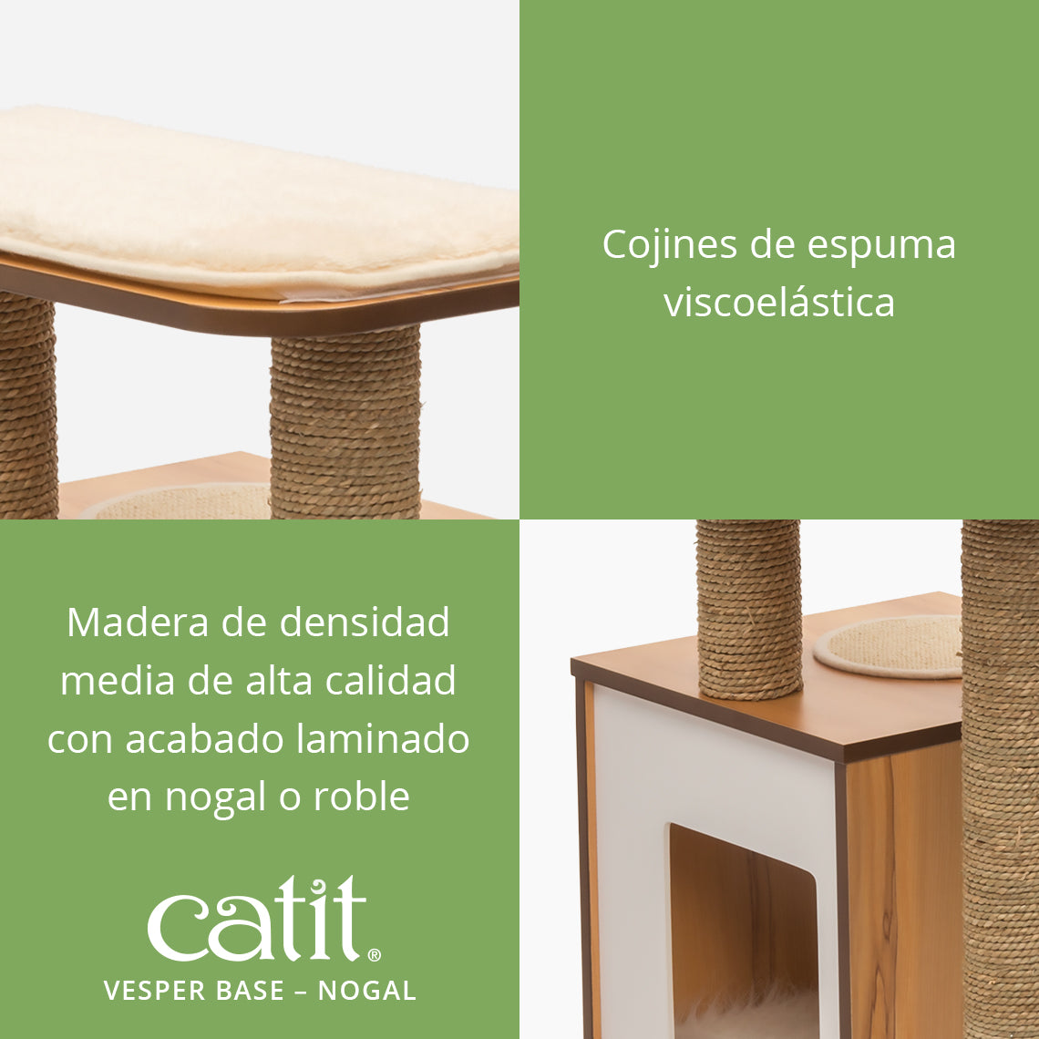 Mueble para gatos con cojines y rascador.