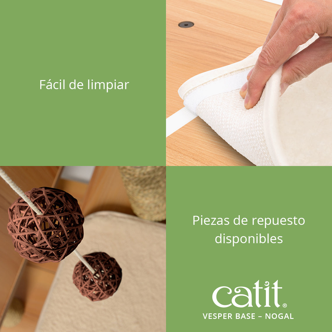 Mano levanta alfombrilla blanca de superficie de madera; bolas colgantes.