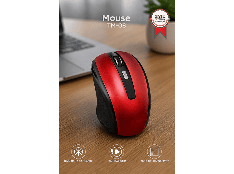 TORIMA Yan Tuşlu Optik TM08 Kablosuz Mouse Kırmızı Fiyat & Özellik