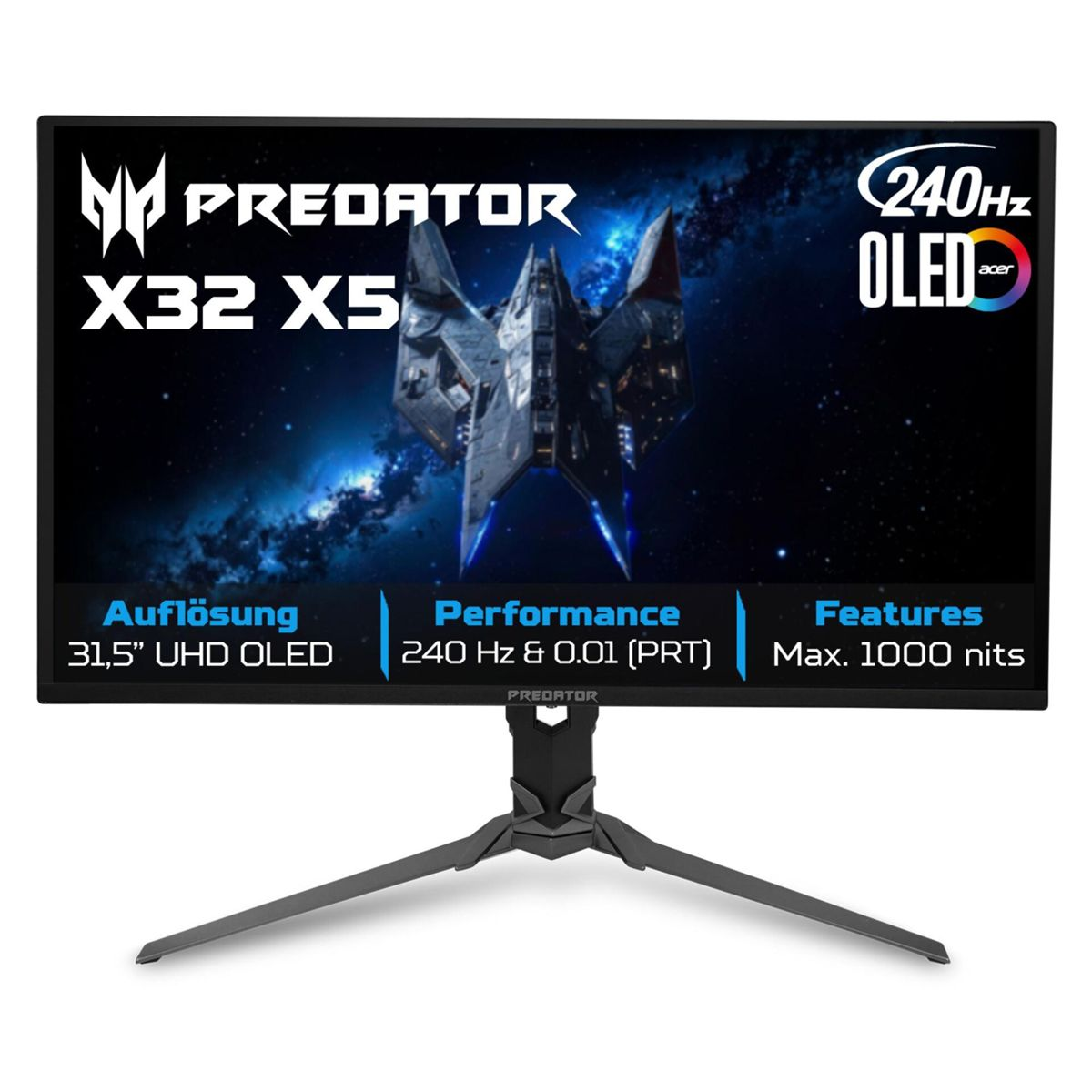Monitor gaming Acer Predator X32 X5 con pantalla OLED UHD de 31,5", 240Hz y 1000 nits.