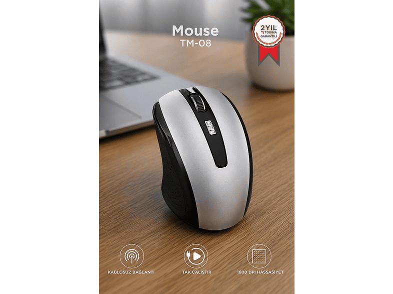 TORIMA Yan Tuşlu Optik TM08 Kablosuz Mouse Gümüş Fiyat & Özellik