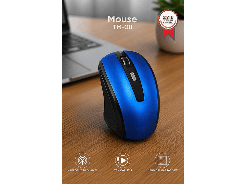 TORIMA Yan Tuşlu Optik TM08 Kablosuz Mouse Mavi Fiyat & Özellik