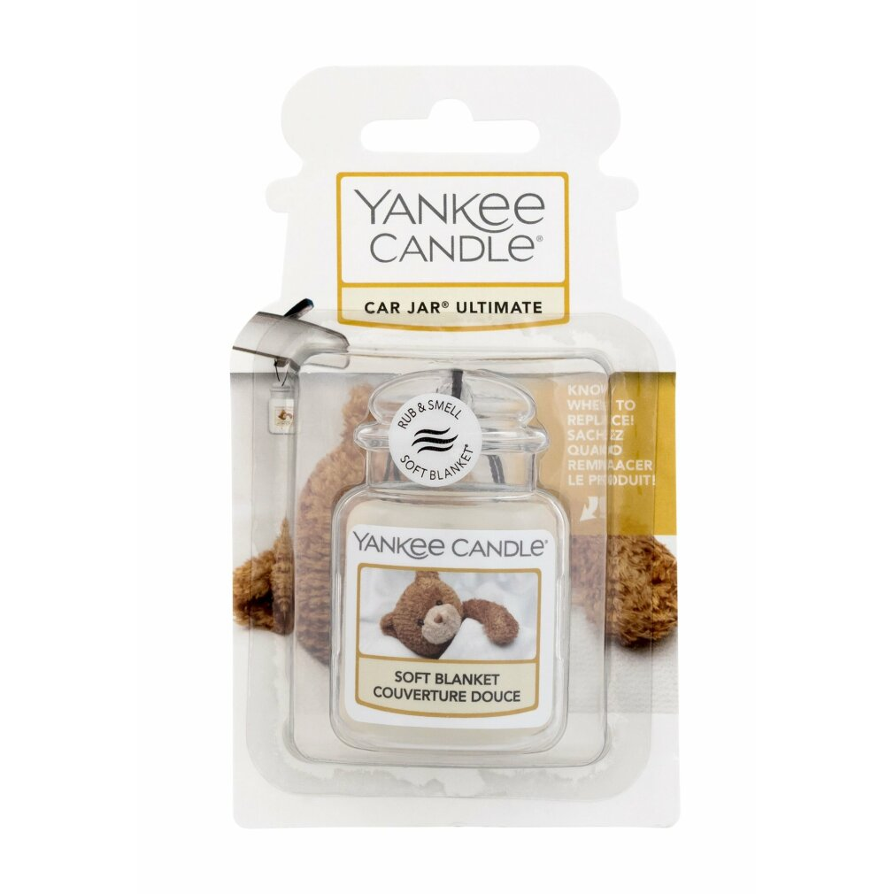Yankee Candle Car Jar Ultimate Luftfrischer in Soft Blanket mit Teddybär-Bild.