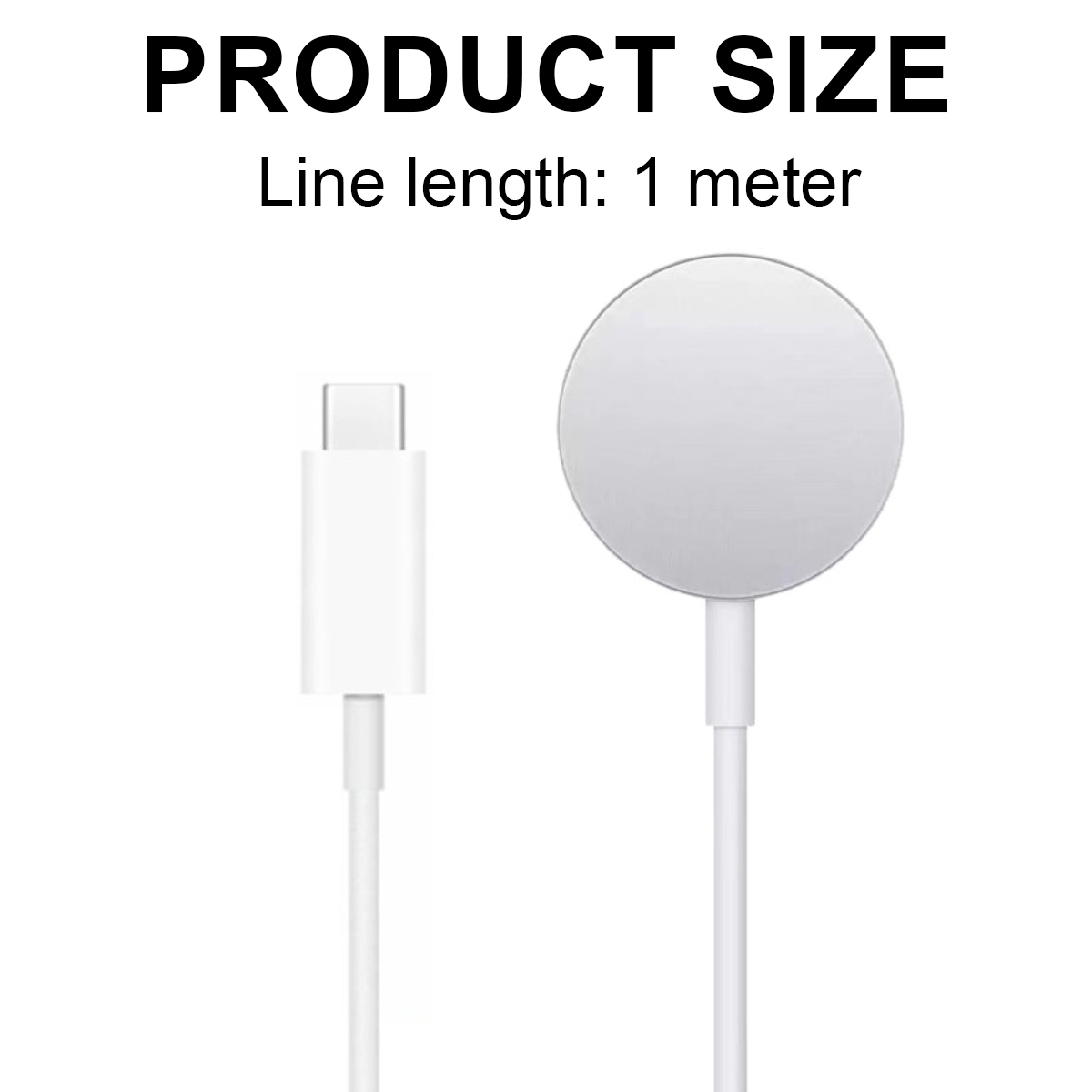Produktgröße: Kabellänge 1 Meter. Weißes Ladekabel mit Typ-C-Anschluss und runder Ladefläche.