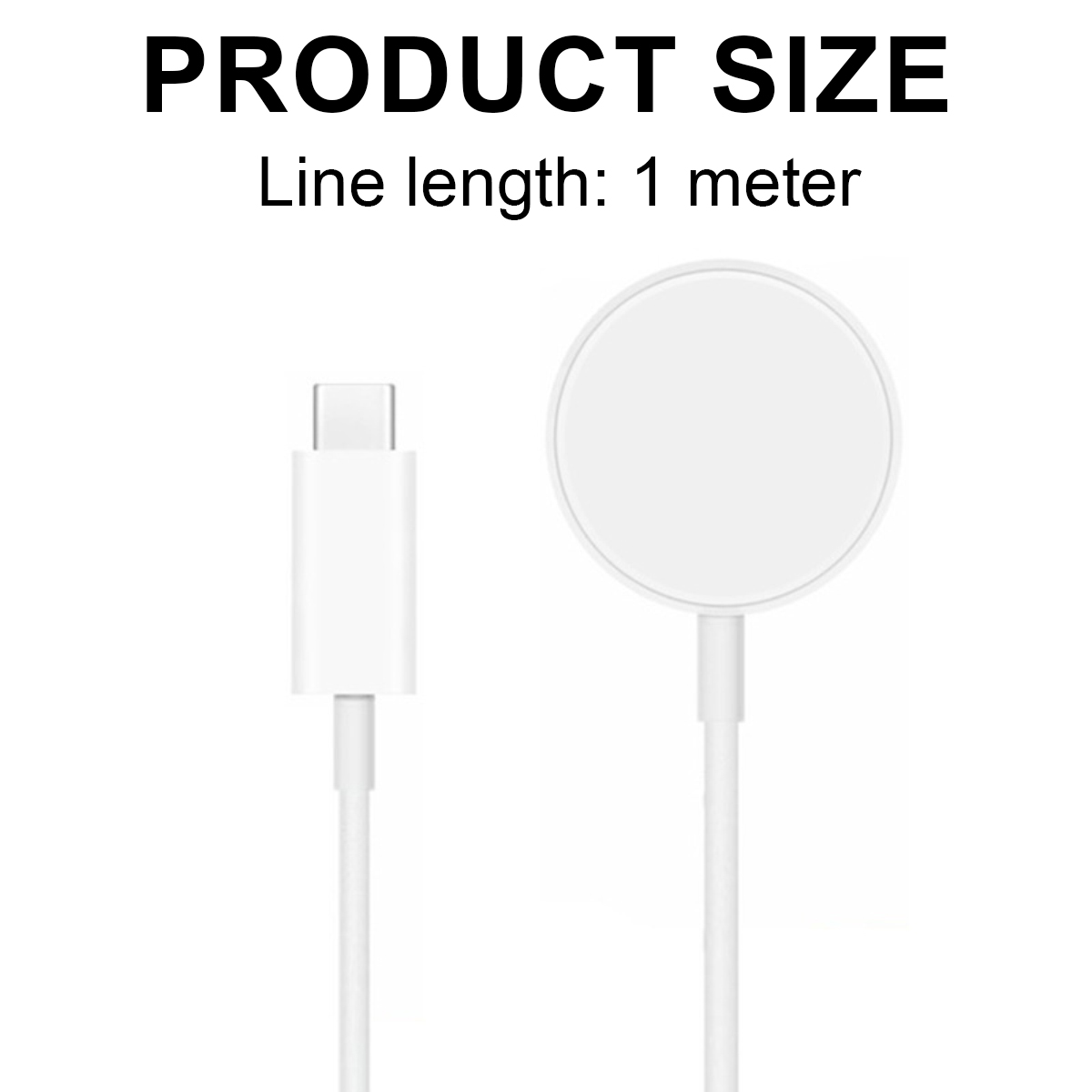 Produktgröße: Kabell änge 1 Meter. Ein weißes USB-C-Kabel mit magnetischem Ladepad.