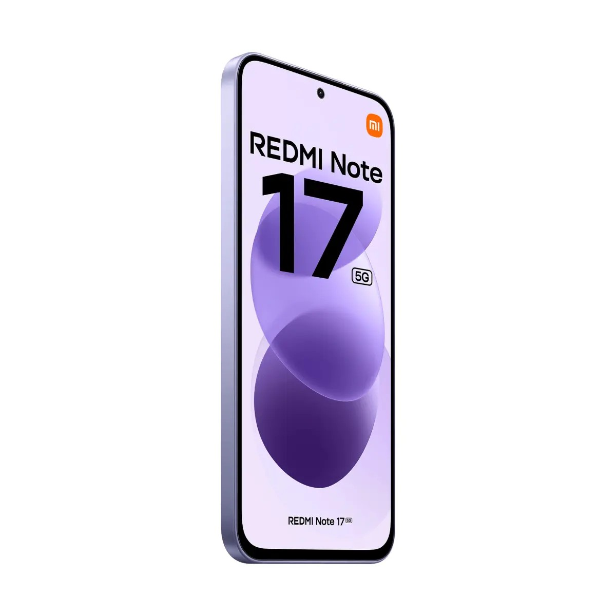 Uno smartphone viola Redmi Note 17 5G mostra la grande scritta Redmi Note 17 sullo schermo.