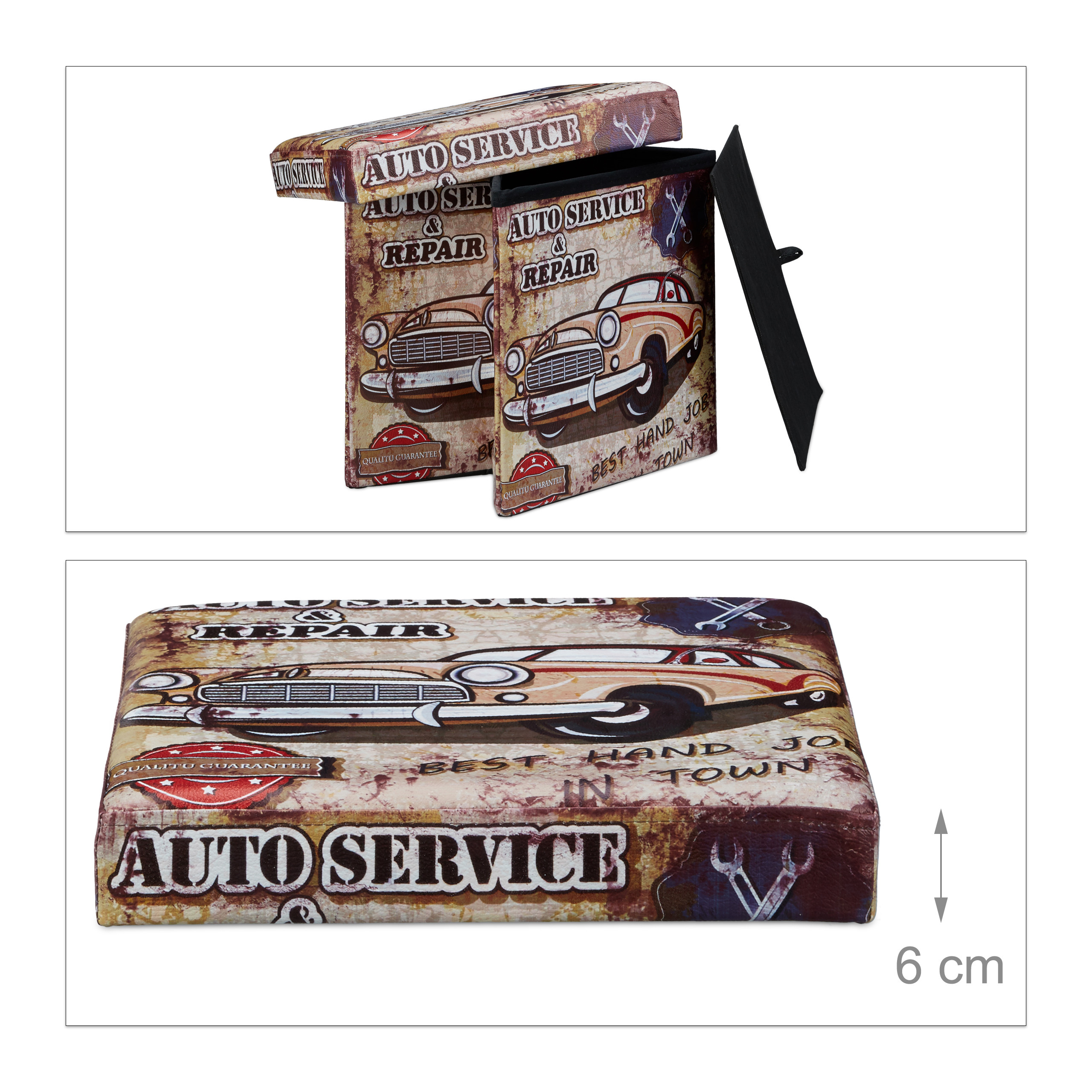 Retro Auto Service & Repair Aufbewahrungsbox, klappbar mit Polsterung.
