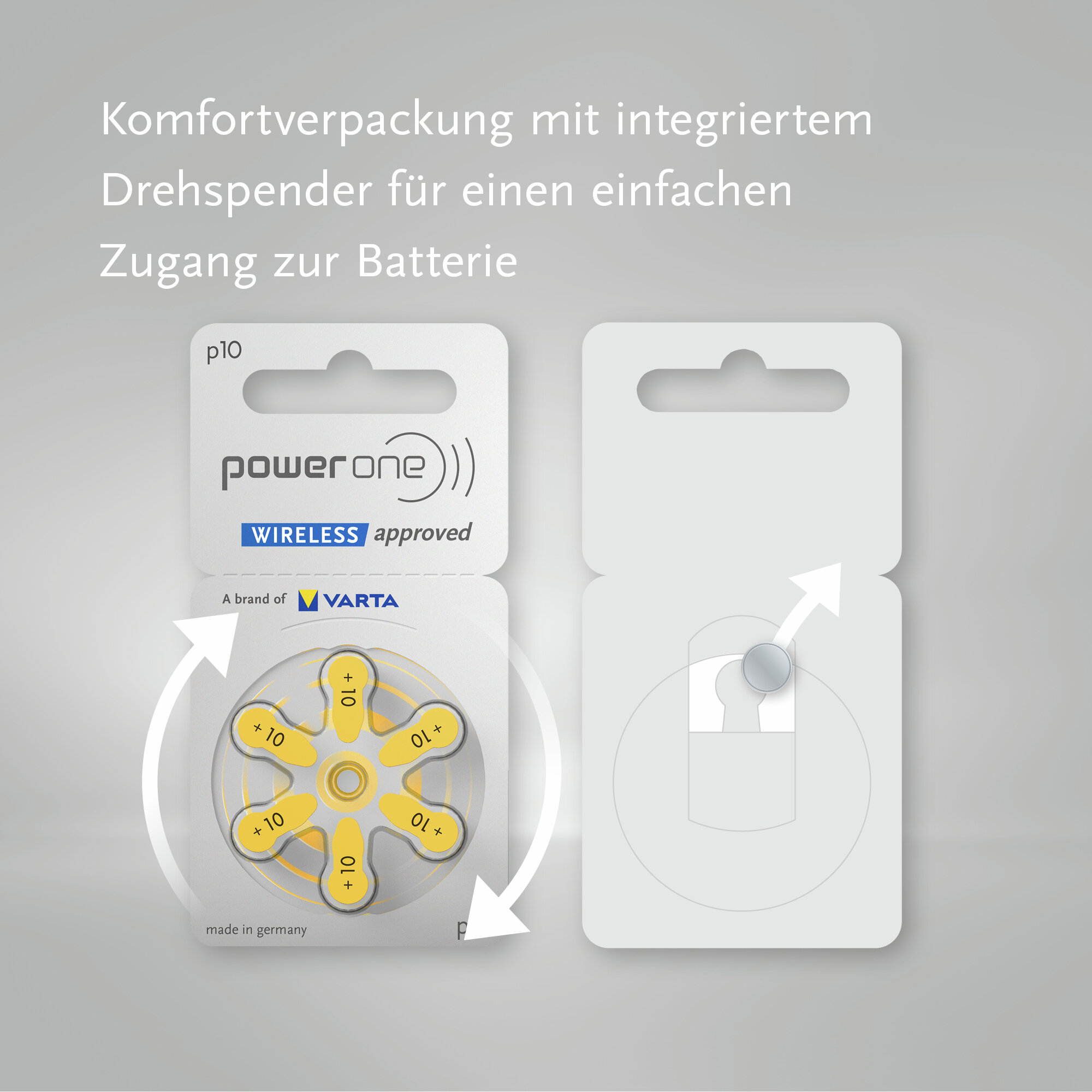 Power One Batteriepack mit rotierender Spenderfunktion für einfachen Zugang.
