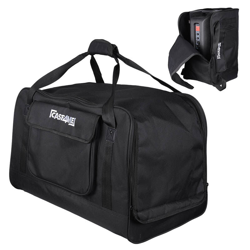 Eine schwarze Case4Me-Lautsprechertasche mit Griffen und einem Einleger mit Lautsprecher.