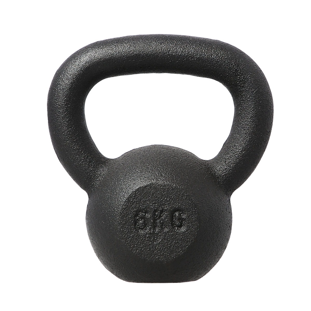 Eine schwarze 6 kg Kettlebell auf weißem Hintergrund.