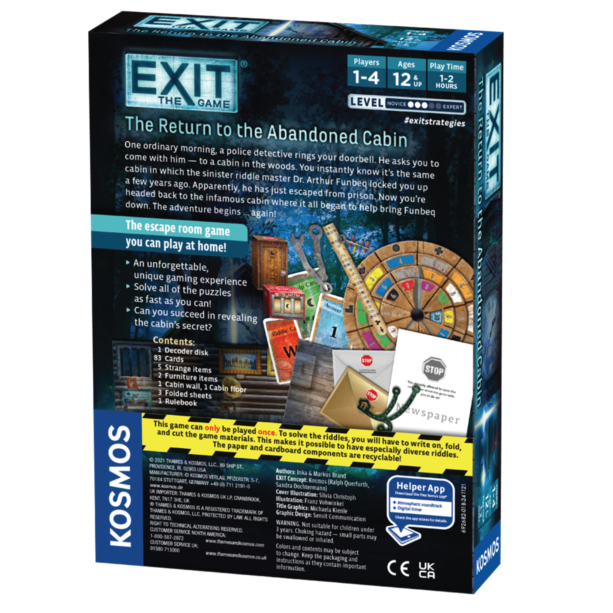 Rückseite der Exit-Spielverpackung zeigt Inhalt, Beschreibung und das Escape-Room-Spiel für zu Hause.