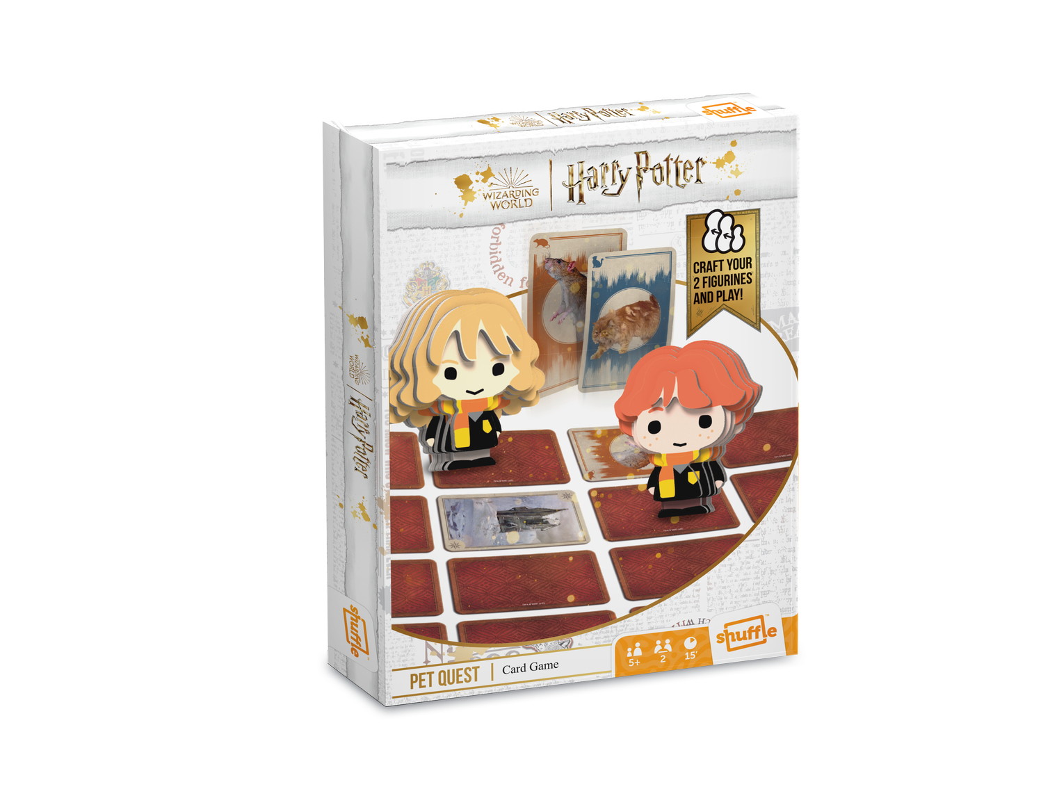 Harry Potter Pet Quest Kartenspiel Box mit Figuren und Karten.