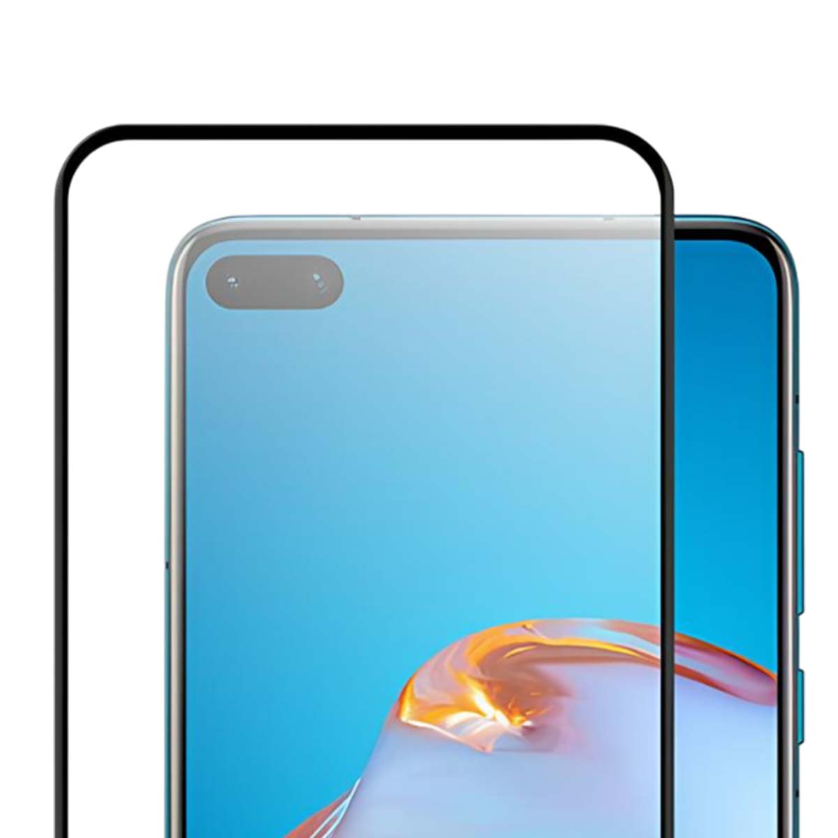 Un protector de pantalla negro se coloca en diagonal sobre la parte delantera de un smartphone azul.