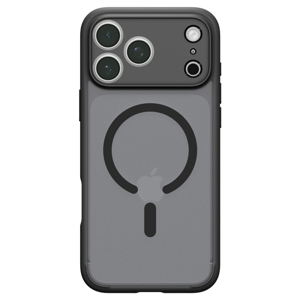 Tył czarnego etui na smartfona z wycięciem na aparat i okrągłą ikoną MagSafe.