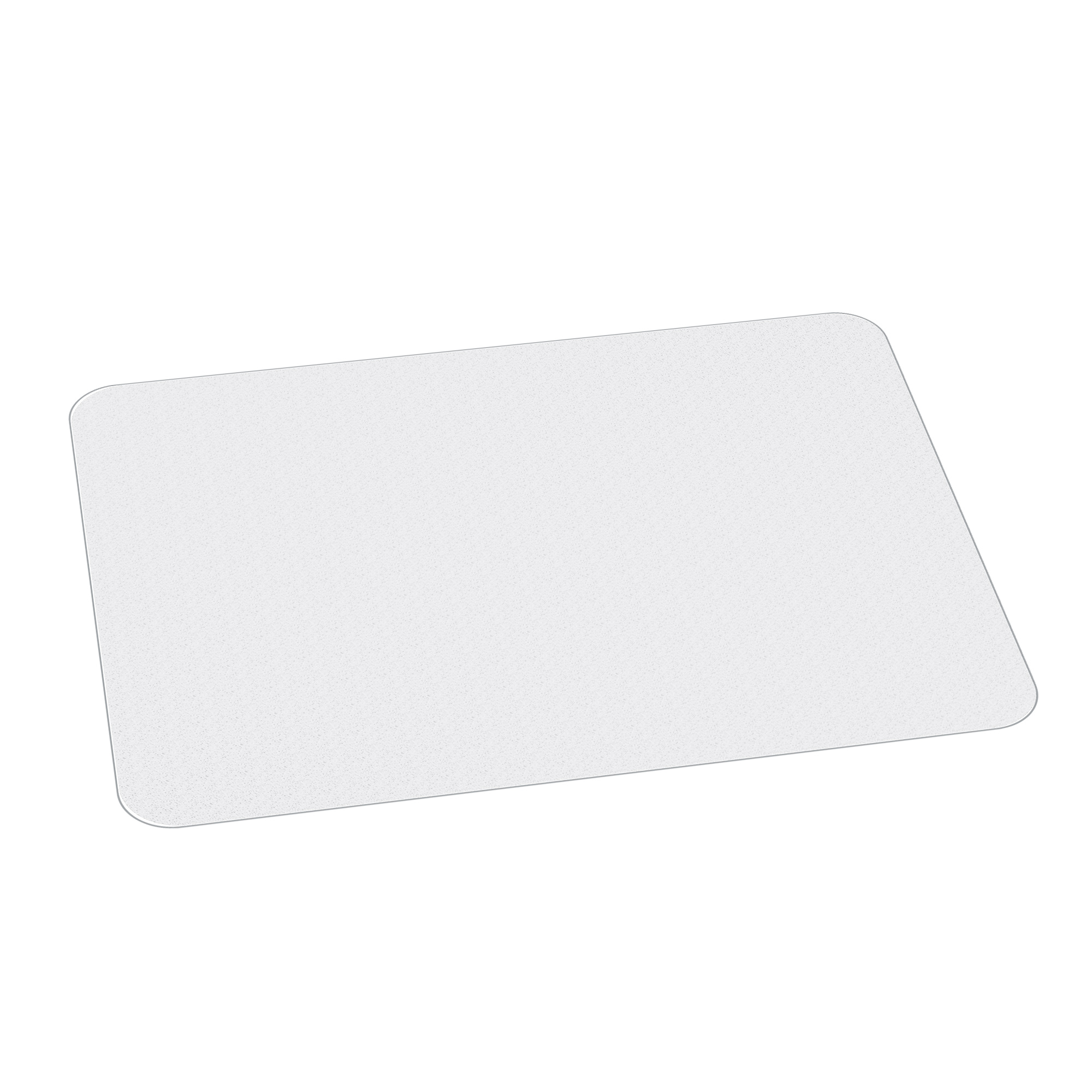 Un semplice tappetino per mouse bianco con angoli arrotondati su sfondo bianco.
