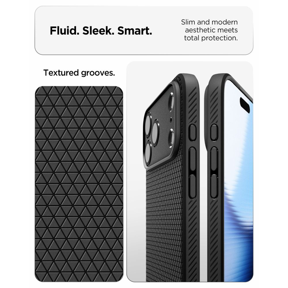 Czarne etui na telefon z teksturowanym wzorem trójkątnym i smukłym profilem.