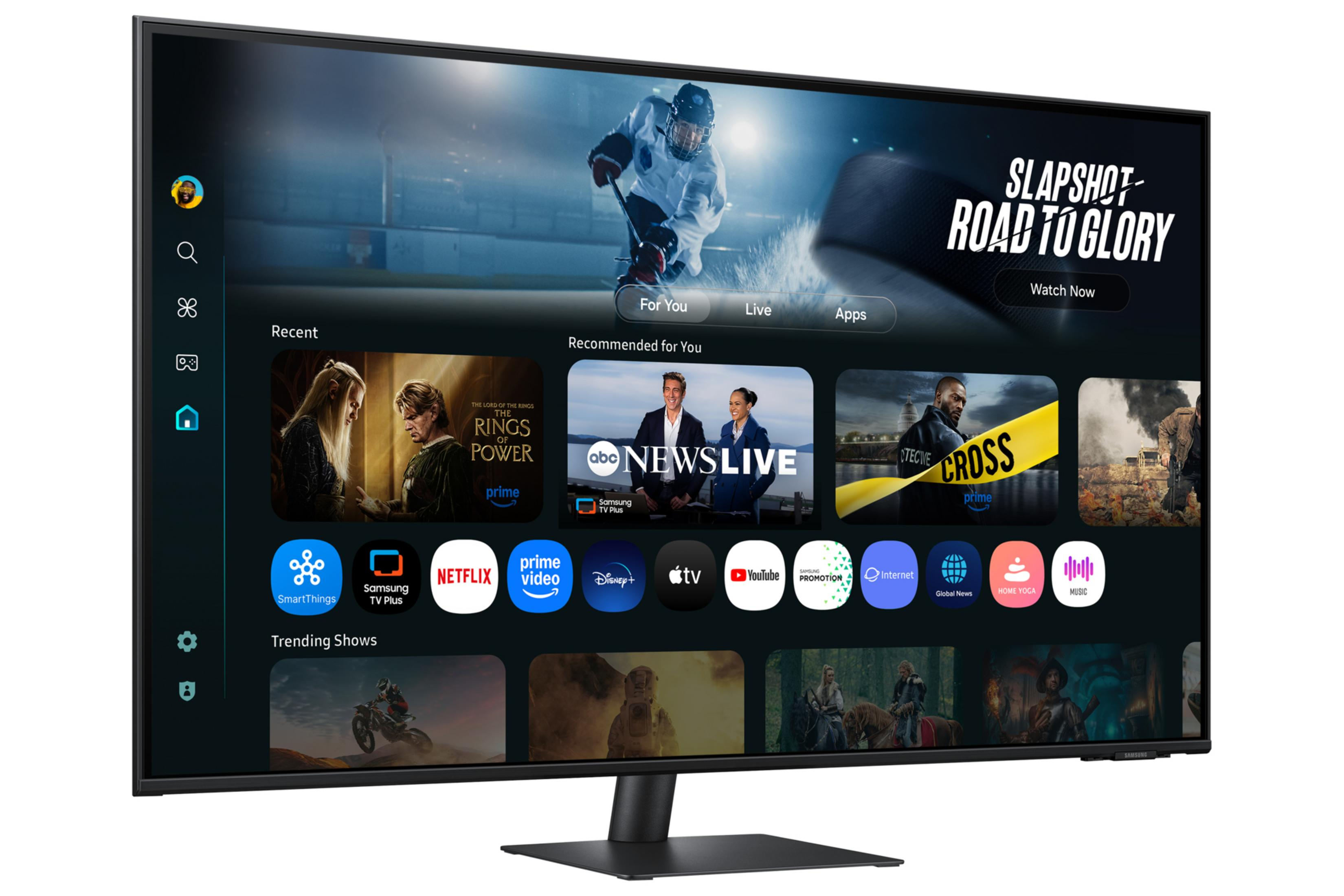 Una smart TV mostra un'interfaccia utente con servizi di streaming e consigli.