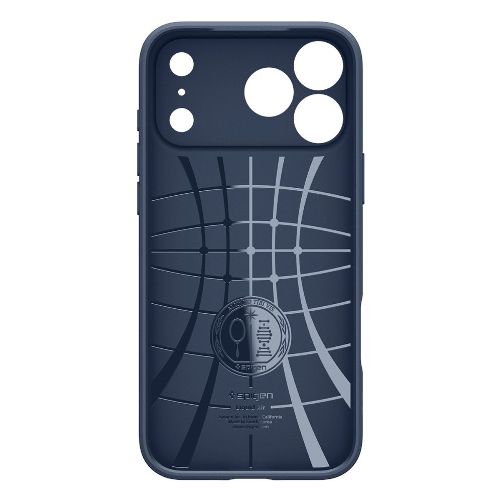 Wnętrze ciemnoniebieskiego etui na telefon Spigen Liquid Air z geometryczną siatką.