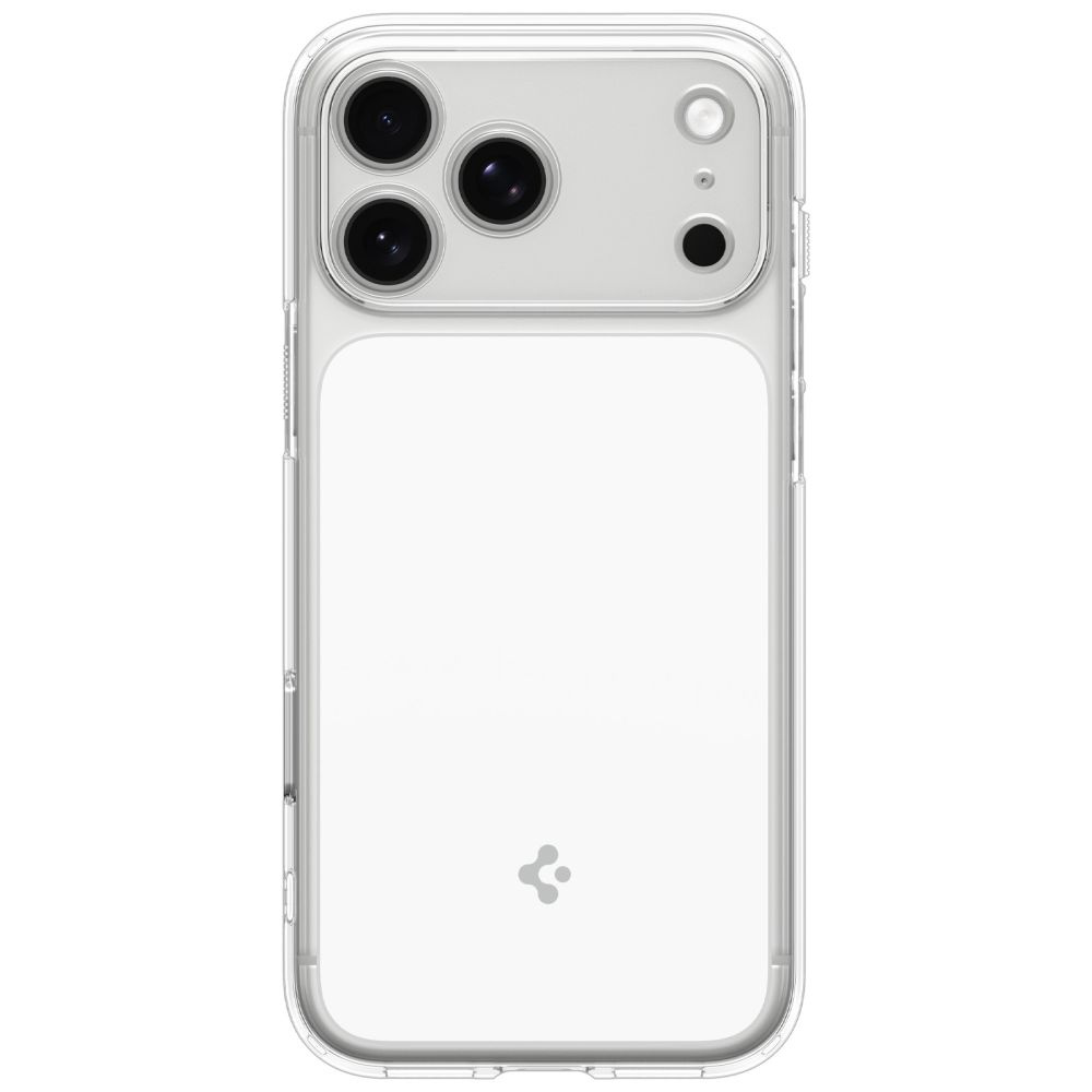 Przezroczyste etui na smartfon z trzema wycięciami na aparat na białym tle.