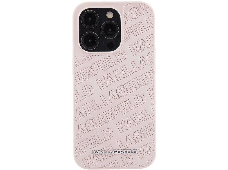 KARL LAGERFELD iPhone 15 Pro Uyumlu Orijinal Lisanslı Metal Yazı Logolu Dikişli Logo Arka Yüzey Telefon Kılıfı Pembe