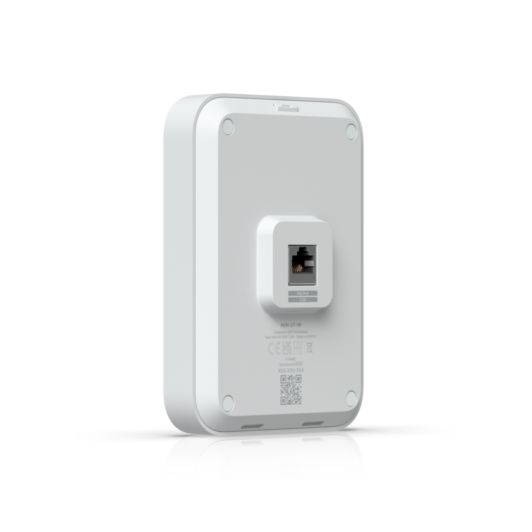 Widok z tyłu białego ściennego urządzenia sieciowego z portem Ethernet.