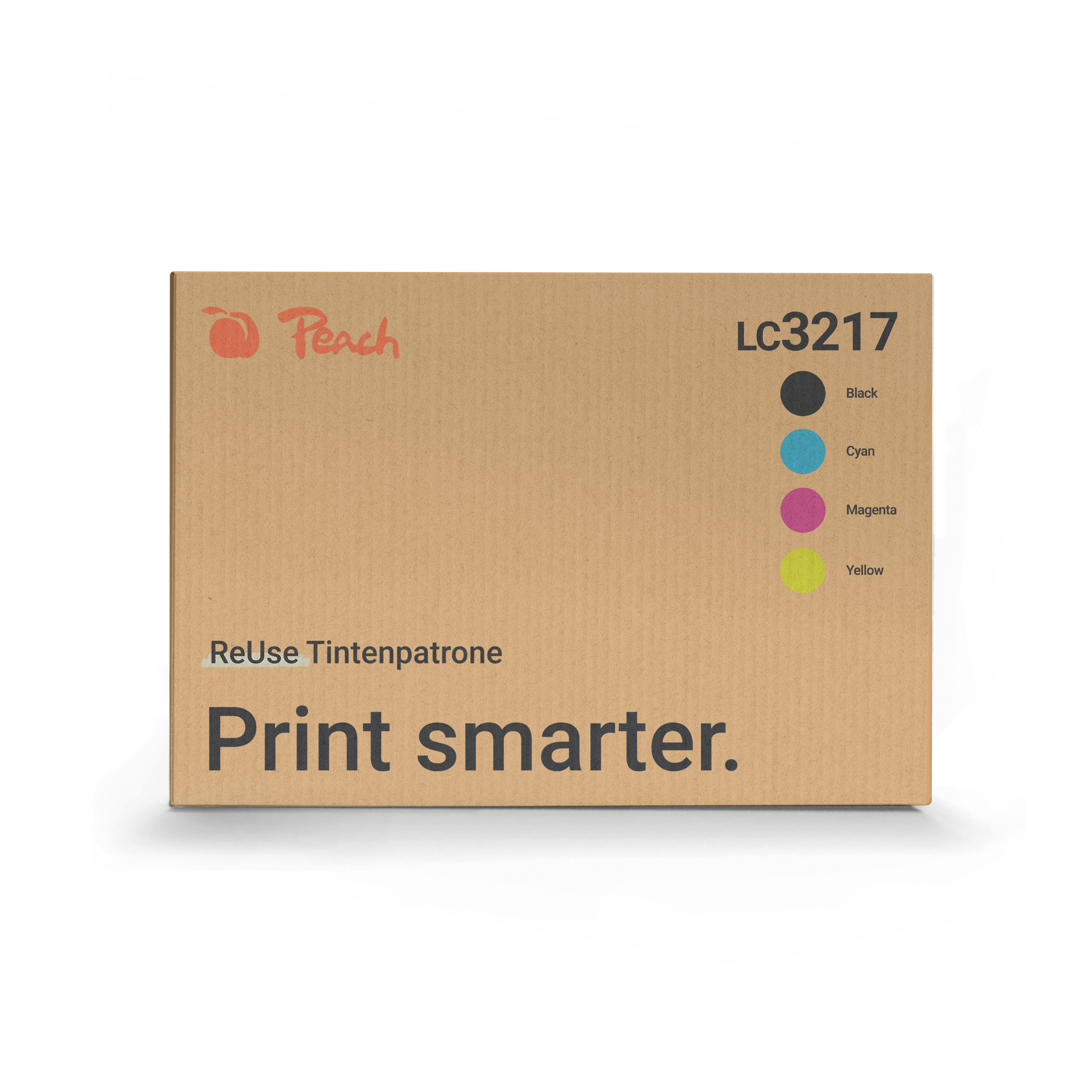 Boîte en carton marron Peach LC3217 avec des points de couleur et du texte