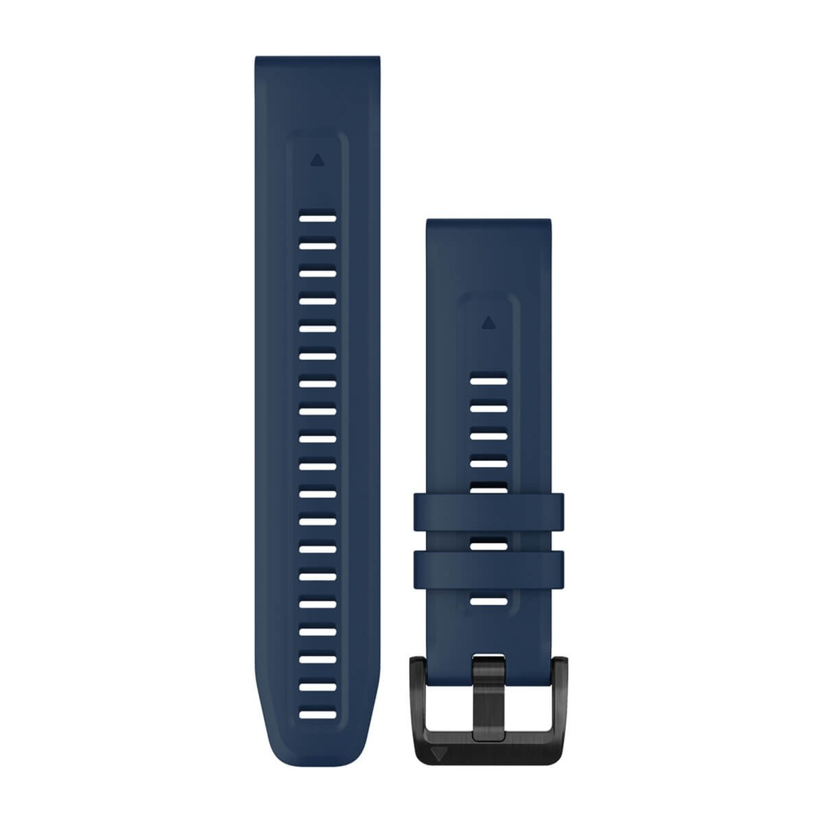 Dunkelblaues Silikon-Uhrenarmband mit schwarzer Schließe und Perforationen.