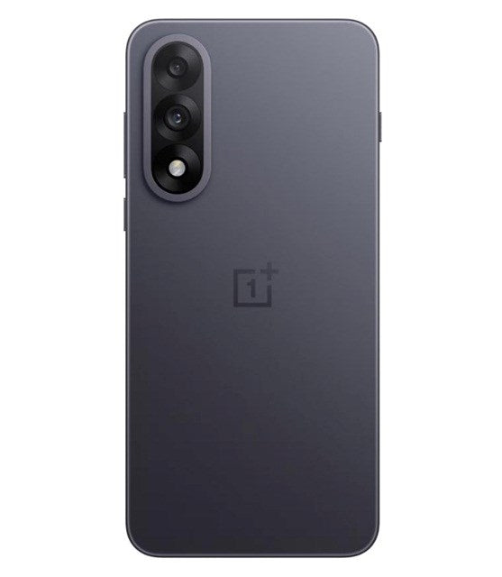 Retro di uno smartphone scuro con modulo fotocamera verticale in alto a sinistra e logo OnePlus al centro.