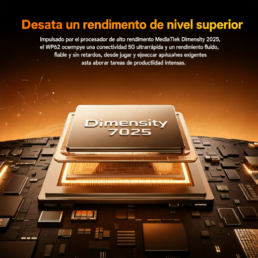 Un chip procesador Dimensity 7025 en una placa de circuito dorado con texto.