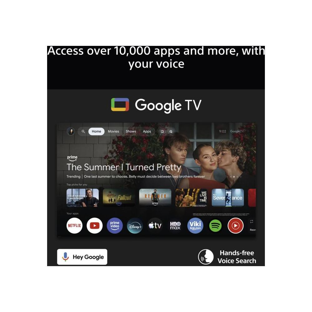 Google TV Bildschirm zeigt die Startseite mit Prime Video und anderen Streaming-Apps.