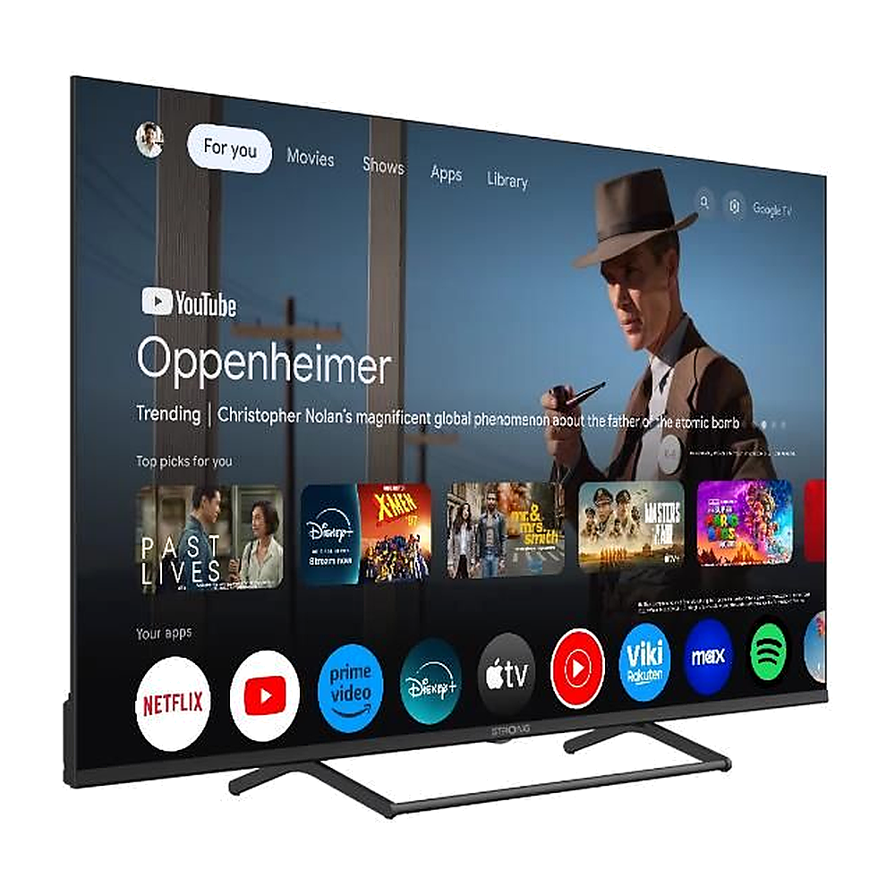 Una smart TV mostra Oppenheimer e varie app di streaming sullo schermo.