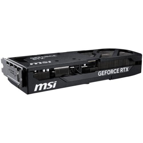 Una scheda grafica nera MSI GeForce RTX su sfondo bianco.