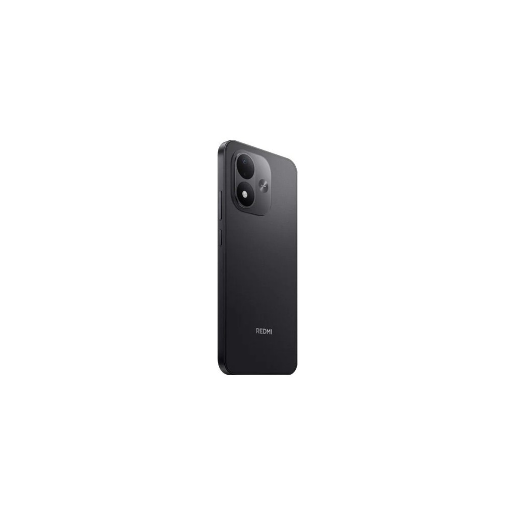 Arka tarafı görünen siyah bir Redmi akıllı telefon, çift kamera kurulumu ve arka planda Redmi logosu.