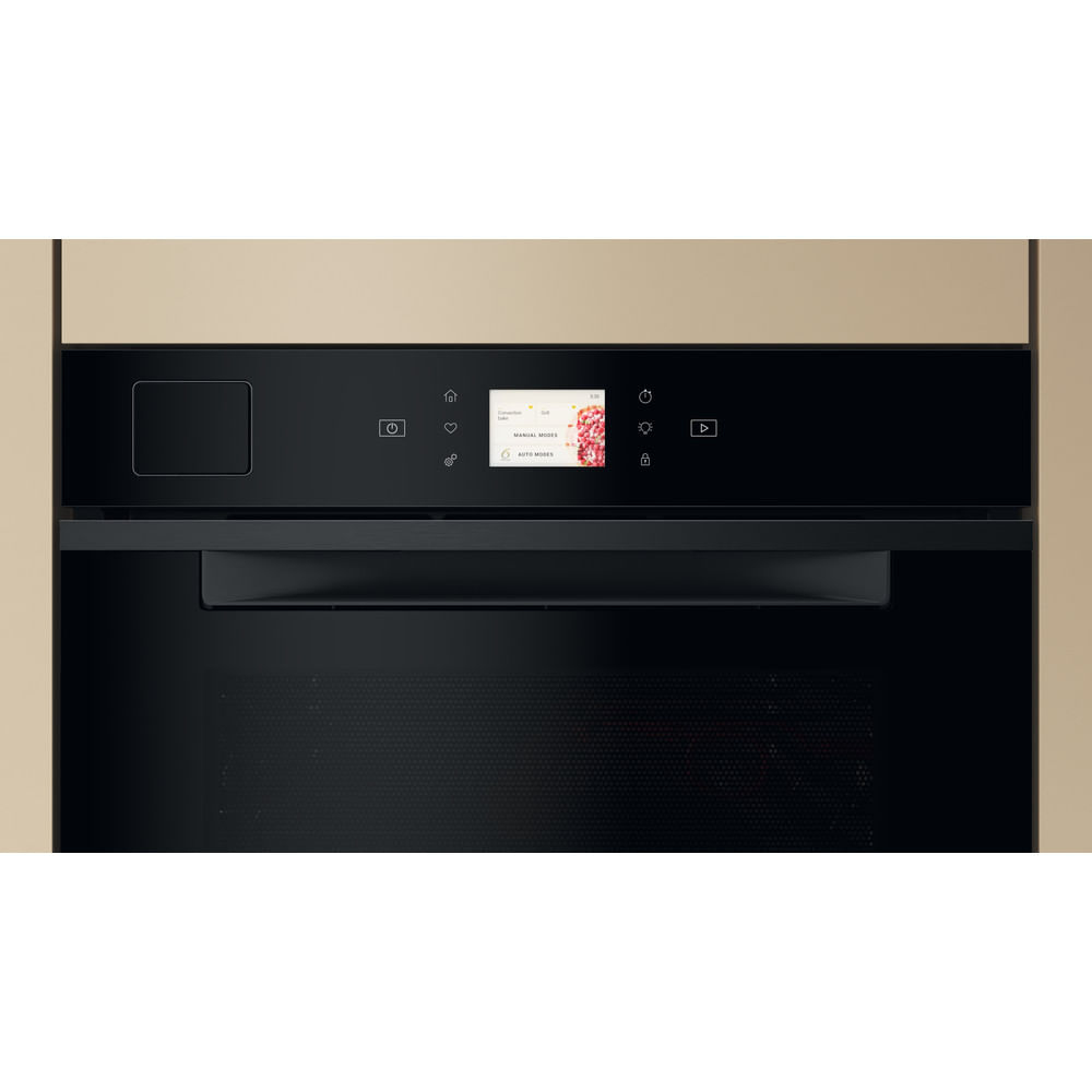 Un forno nero con display touch digitale e pulsanti di controllo.