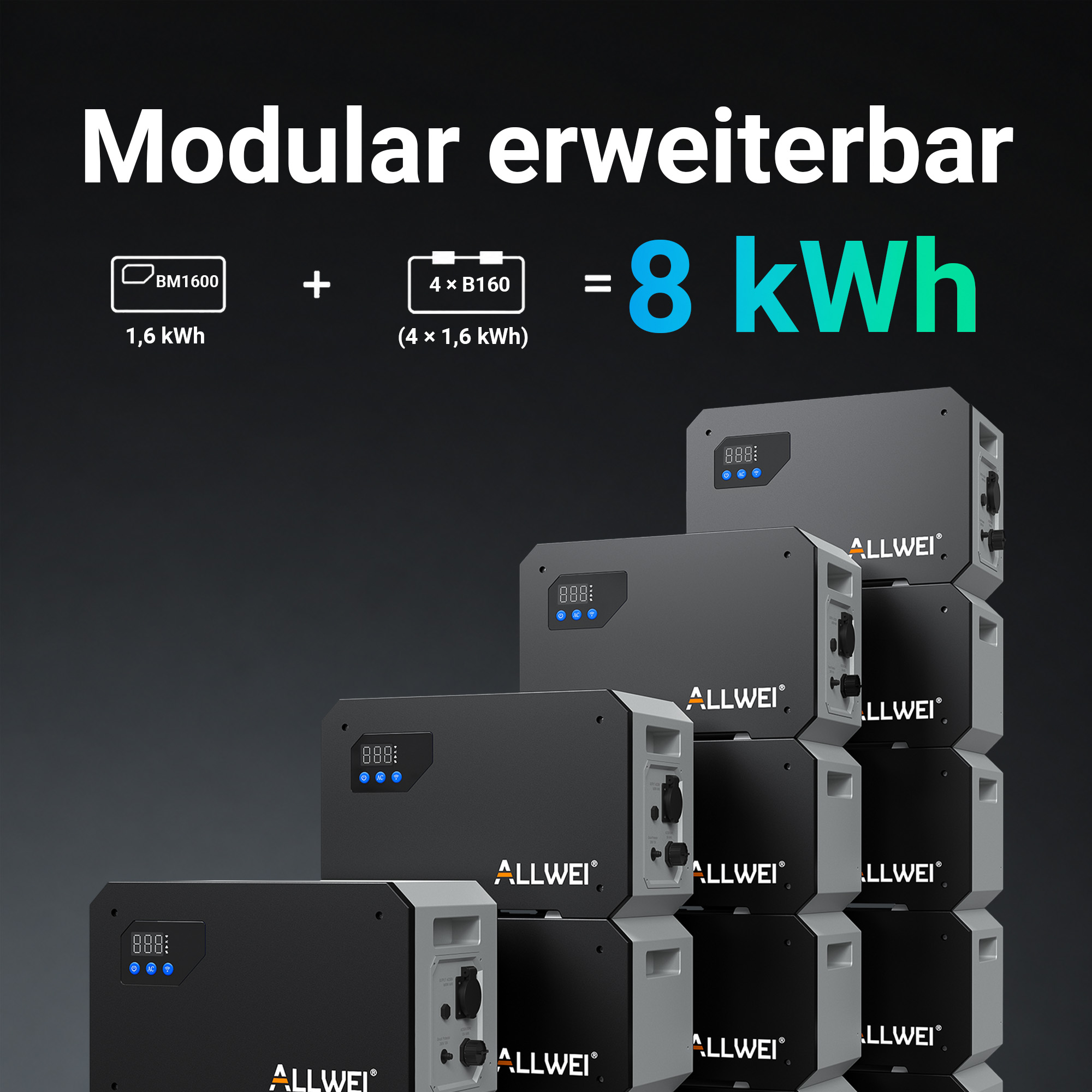 Modulare ALLWEI Kraftwerke, erweiterbar auf 8 kWh.