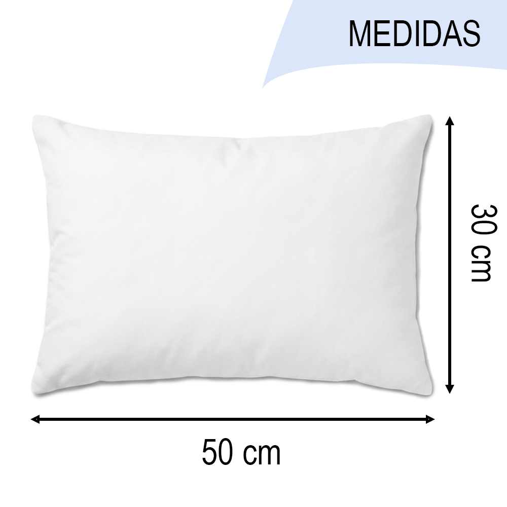 Almohada blanca con dimensiones de 50x30 cm.
