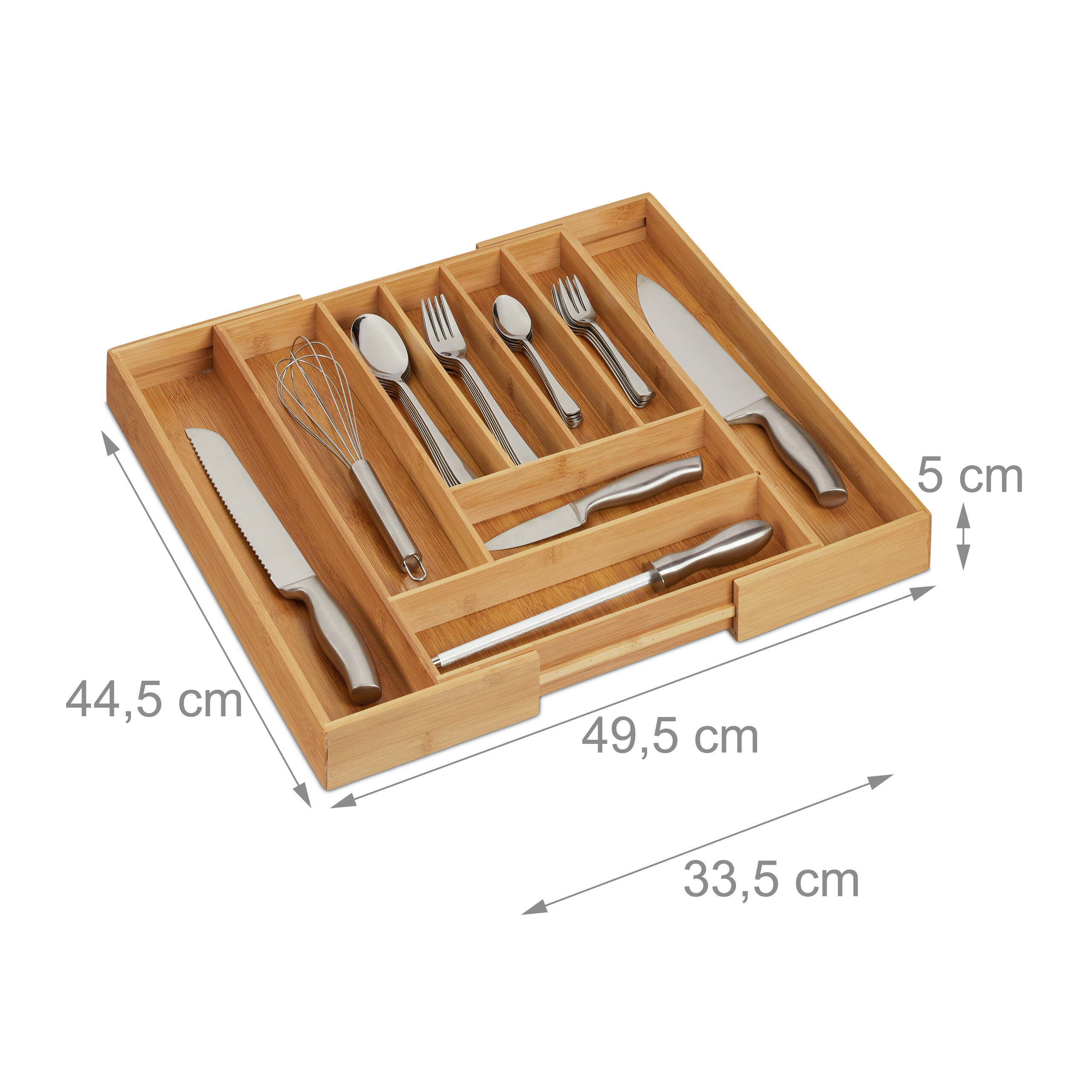 Bambus Besteckkasten mit Besteck, Maße 44,5x49,5/33,5x5 cm.
